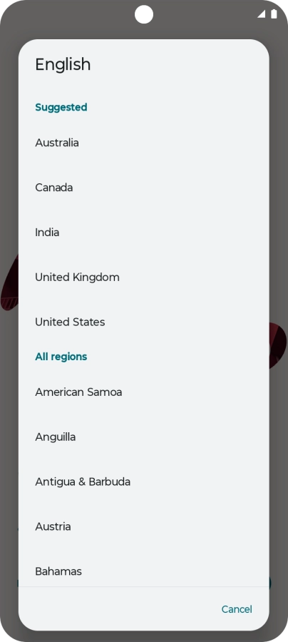 Press the required country or area. Press the required country or area.