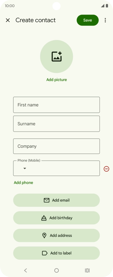 Press First name and key in the required first name. Press First name and key in the required first name.
