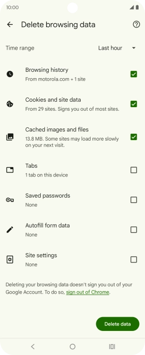 Press Delete data.