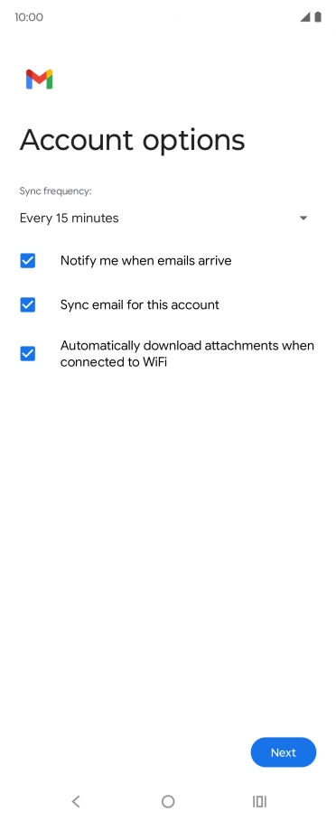 If this screen is displayed, you email account has been recognised and set up automatically. Follow the instructions on the screen to key in more information and finish setting up your phone.