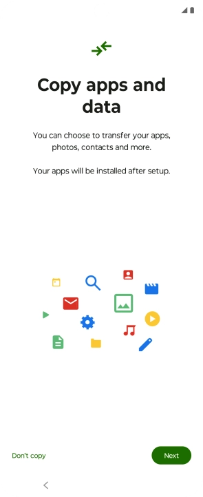 When this screen is displayed, your phone is ready to restore content from a Google One backup.