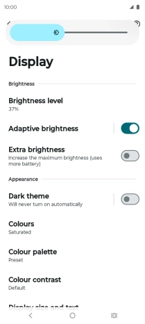 Drag the brightness indicator right or left to select the required brightness level. Drag the brightness indicator right or left to select the required brightness level.
