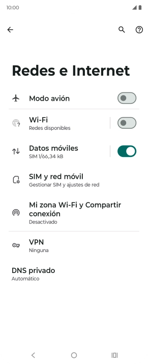 Pulsa SIM y red móvil.