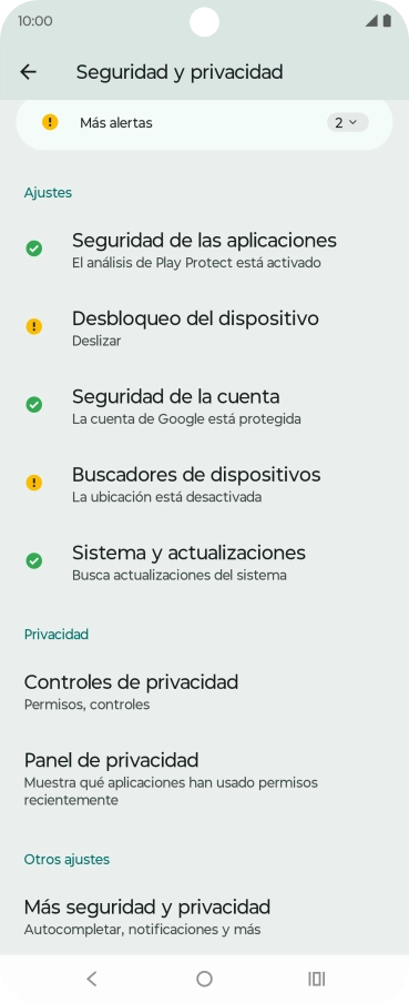 Pulsa Más seguridad y privacidad.