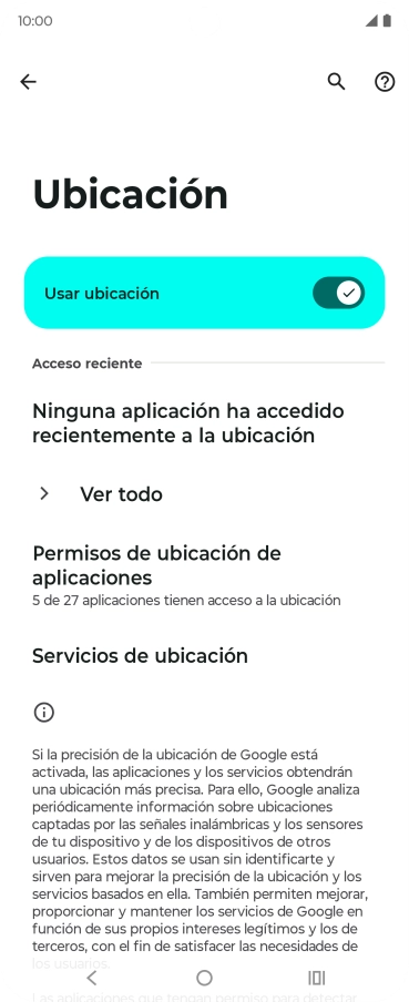Pulsa Permisos de ubicación de aplicaciones.