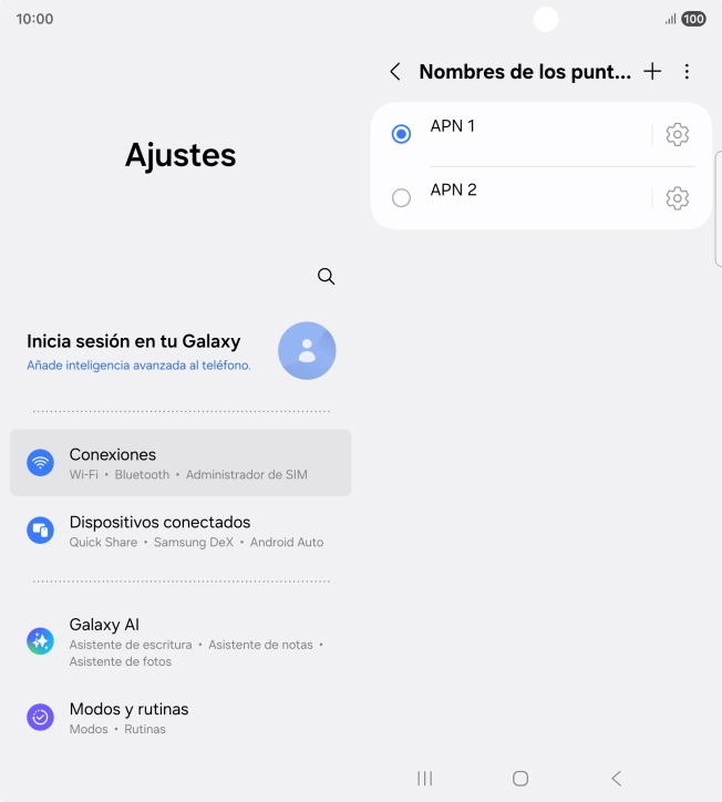 Pulsa en el campo junto a la conexión de datos para activarla. Pulsa en el campo junto a la conexión de datos para activarla.
