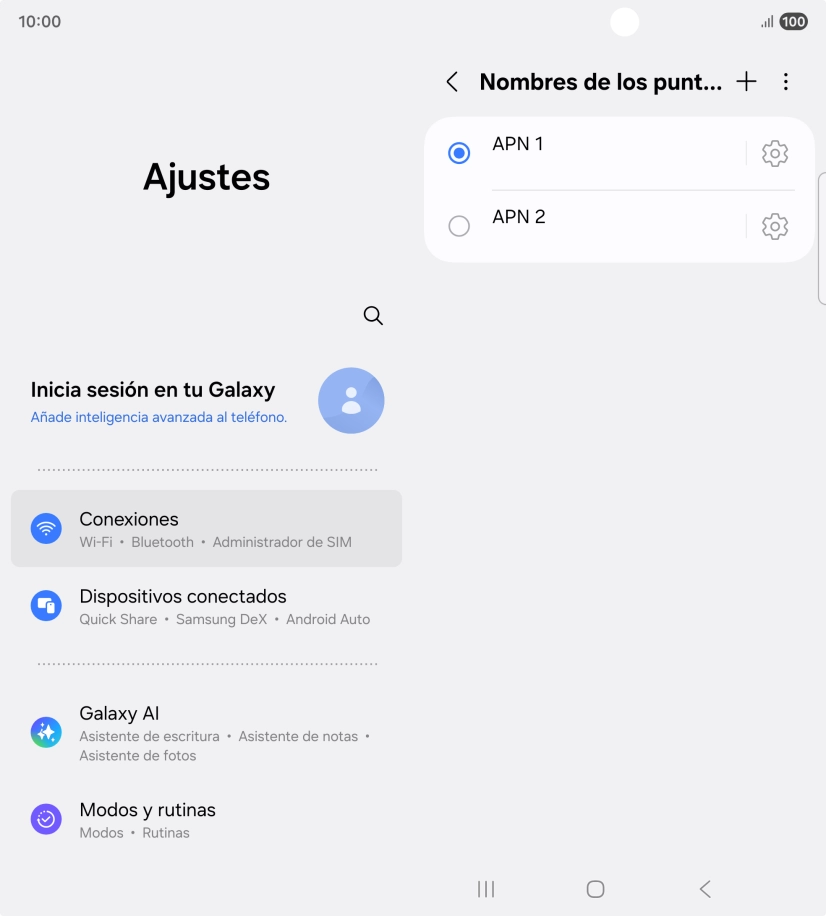 Pulsa en el campo junto a la conexión de datos para activarla. Pulsa en el campo junto a la conexión de datos para activarla.