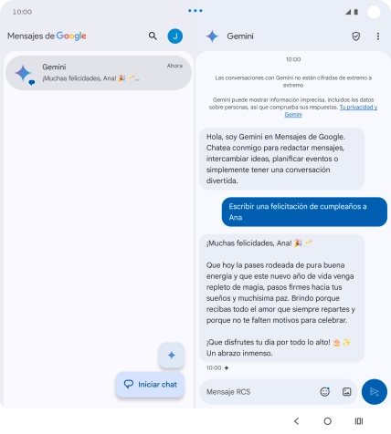 La propuesta de texto de Gemini se visualiza ahora en la pantalla. La propuesta de texto de Gemini se visualiza ahora en la pantalla.