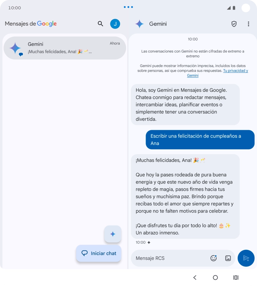 La propuesta de texto de Gemini se visualiza ahora en la pantalla. La propuesta de texto de Gemini se visualiza ahora en la pantalla.