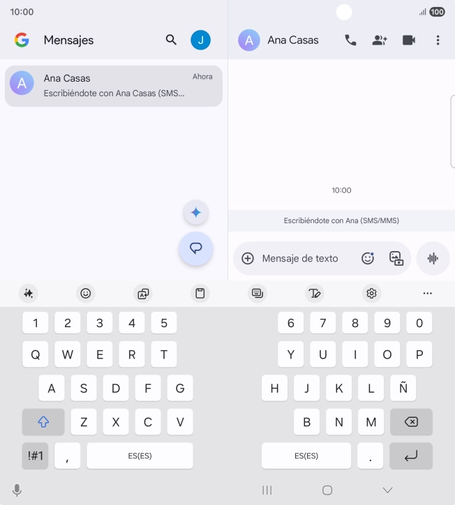 Selecciona una conversación o crea un nuevo mensaje y pulsa el icono de IA. Selecciona una conversación o crea un nuevo mensaje y pulsa el icono de IA.