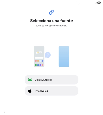 Pulsa el ajuste deseado y sigue las instrucciones de la pantalla para transferir el contenido del otro teléfono. Pulsa el ajuste deseado y sigue las instrucciones de la pantalla para transferir el contenido del otro teléfono.
