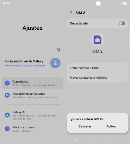 Si deseas activar el uso de la línea móvil (SIM), pulsa Activar.