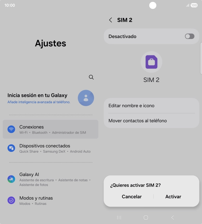 Si deseas activar el uso de la línea móvil (SIM), pulsa Activar.