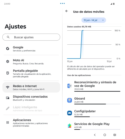 El consumo de datos por cada aplicación aparece bajo el nombre de la aplicación. El consumo de datos por cada aplicación aparece bajo el nombre de la aplicación.