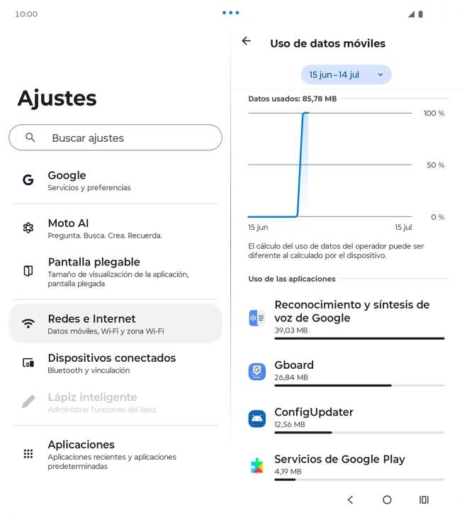 El consumo de datos por cada aplicación aparece bajo el nombre de la aplicación. El consumo de datos por cada aplicación aparece bajo el nombre de la aplicación.
