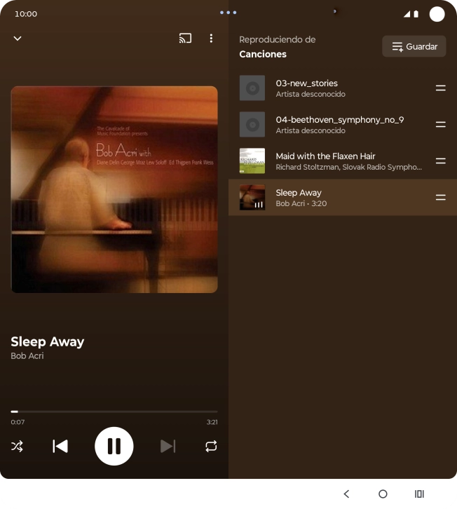 Pulsa la flecha hacia la derecha para ir al archivo de música siguiente.