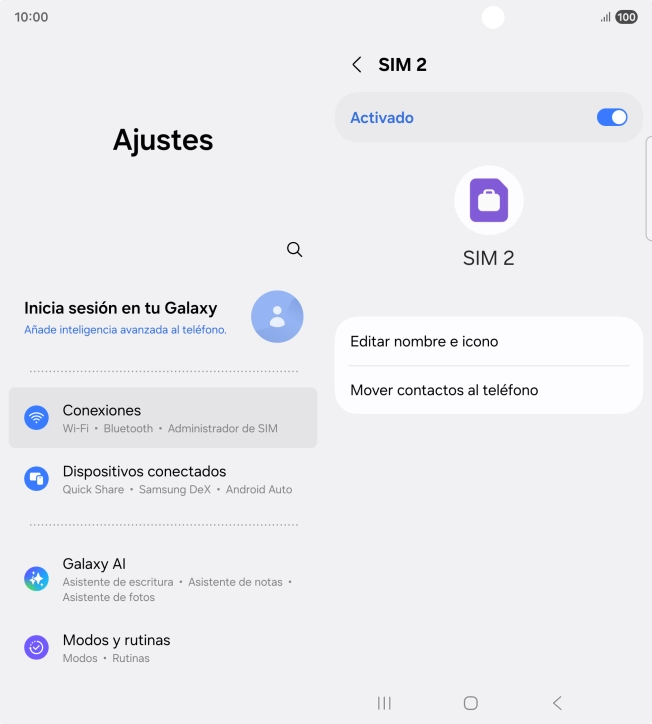 Pulsa el indicador para activar o desactivar el uso de la línea móvil (SIM).