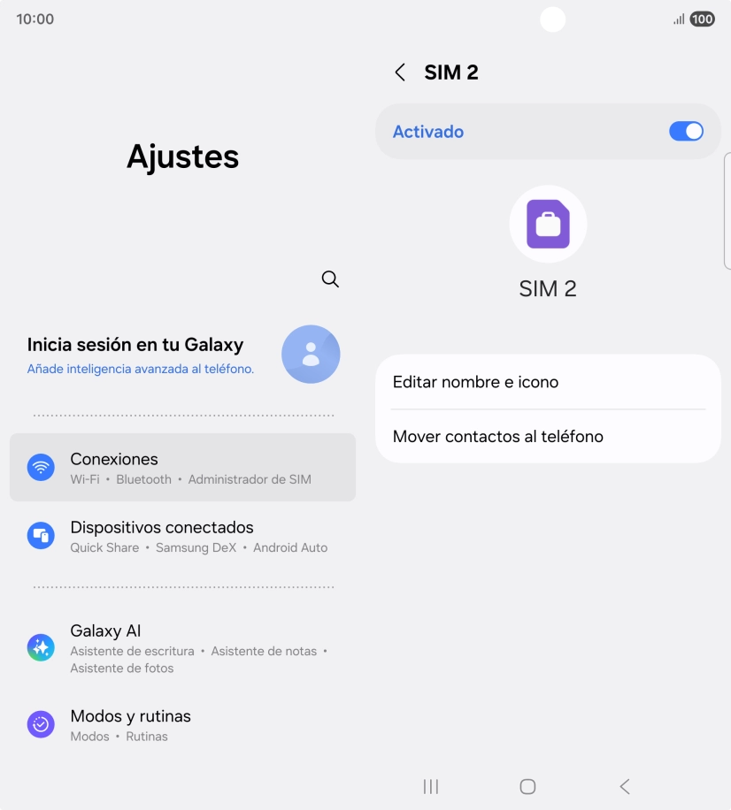 Pulsa el indicador para activar o desactivar el uso de la línea móvil (SIM).