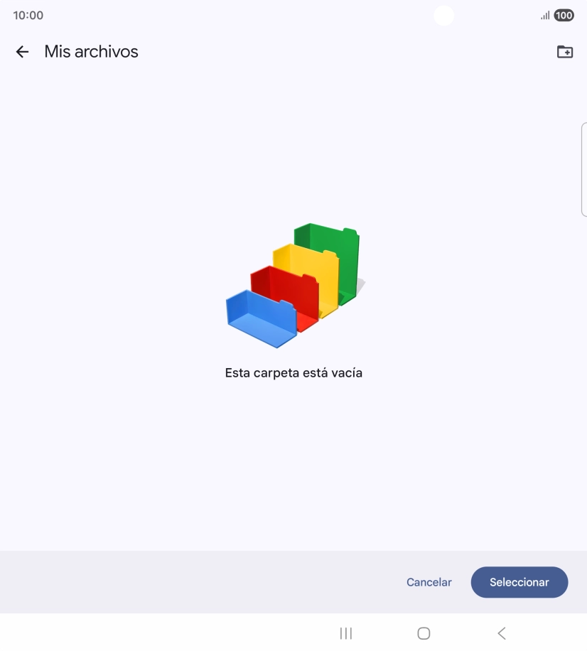 Si deseas crear una nueva carpeta, pulsa el icono de nueva carpeta y sigue las indicaciones de la pantalla para crearla. Si deseas crear una nueva carpeta, pulsa el icono de nueva carpeta y sigue las indicaciones de la pantalla para crearla.