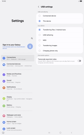 Press Transferring files / Android Auto.