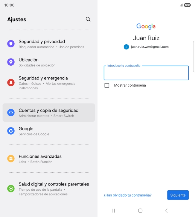 Pulsa Introduce tu contraseña e introduce la contraseña de tu cuenta de Google. Pulsa Introduce tu contraseña e introduce la contraseña de tu cuenta de Google.