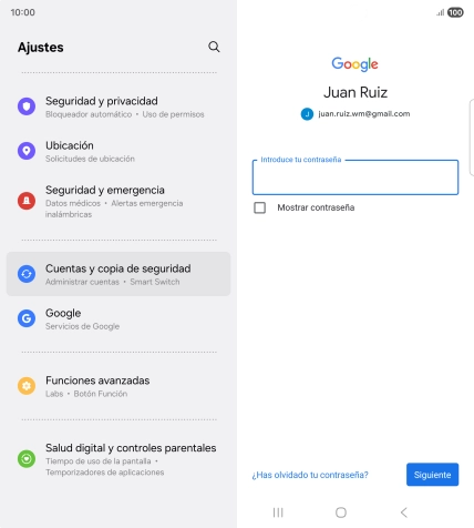 Pulsa Introduce tu contraseña e introduce la contraseña de tu cuenta de Google. Pulsa Introduce tu contraseña e introduce la contraseña de tu cuenta de Google.