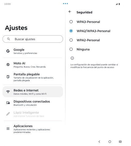 Pulsa WPA3-Personal para proteger la conexión wifi con una contraseña. Pulsa WPA3-Personal para proteger la conexión wifi con una contraseña.