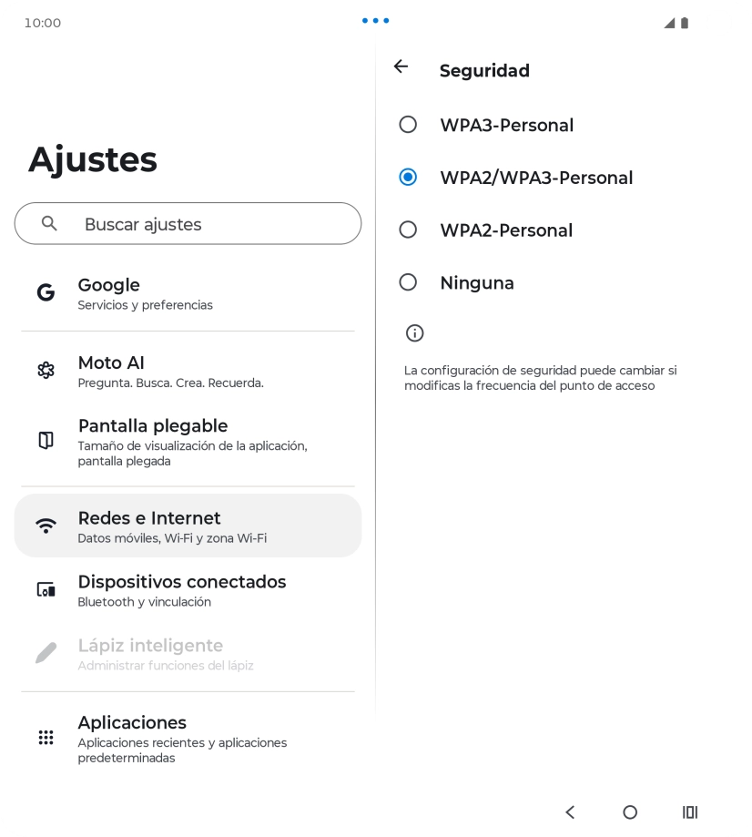 Pulsa WPA3-Personal para proteger la conexión wifi con una contraseña. Pulsa WPA3-Personal para proteger la conexión wifi con una contraseña.