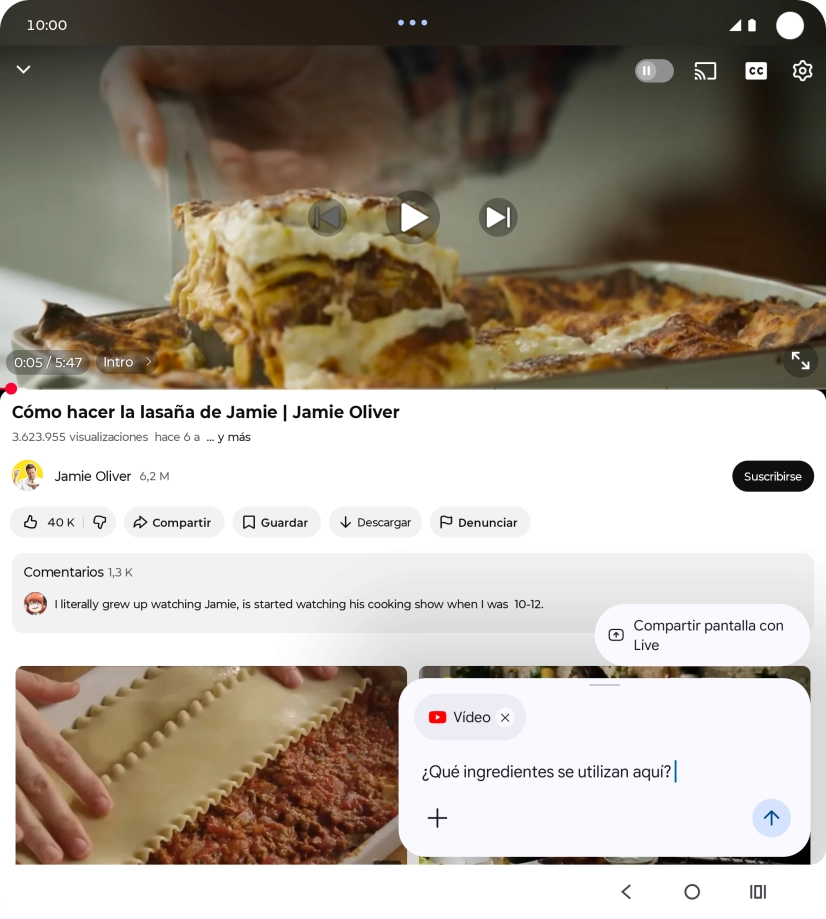 Sigue las indicaciones de la pantalla para escribir o decir en alto la pregunta que quieres hacer del vídeo. Sigue las indicaciones de la pantalla para escribir o decir en alto la pregunta que quieres hacer del vídeo.