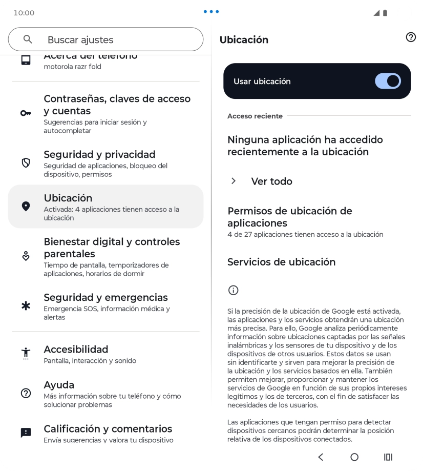 Pulsa Permisos de ubicación de aplicaciones.