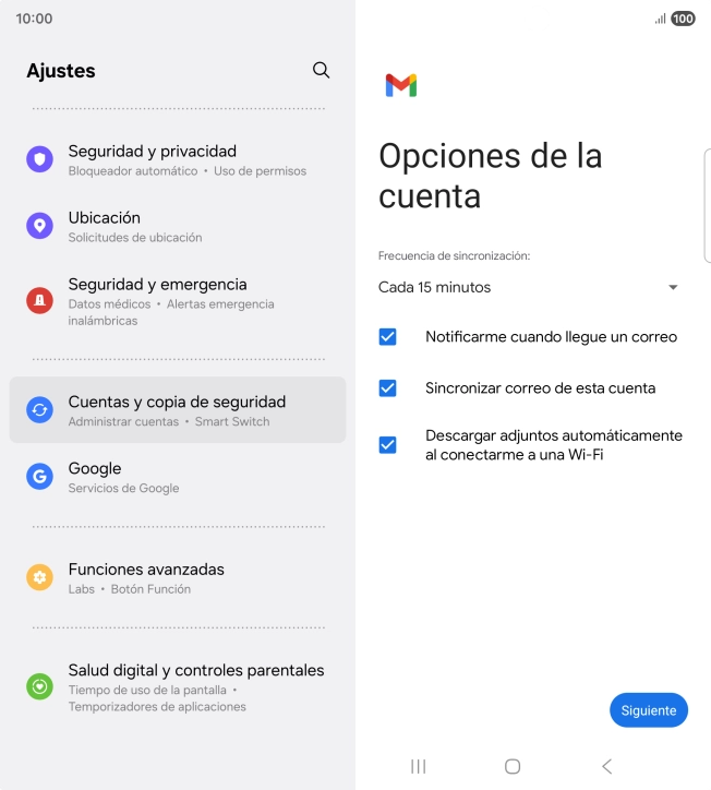 Si aparece en la pantalla esta imagen, tu cuenta de correo electrónico ha sido reconocida y configurada automáticamente. Sigue las indicaciones de la pantalla para introducir más información y terminar la configuración. Si aparece en la pantalla esta imagen, tu cuenta de correo electrónico ha sido reconocida y configurada automáticamente. Sigue las indicaciones de la pantalla para introducir más información y terminar la configuración.