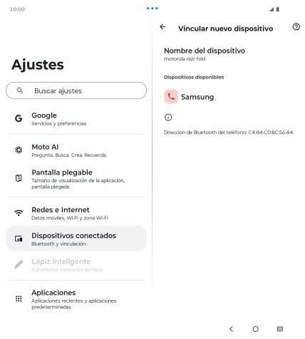 Pulsa el dispositivo Bluetooth deseado y sigue las indicaciones de la pantalla para vincular el dispositivo al teléfono.
