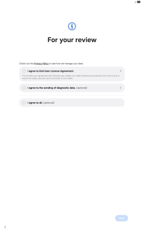 Press the fields next to the required settings to select them. Press the fields next to the required settings to select them.