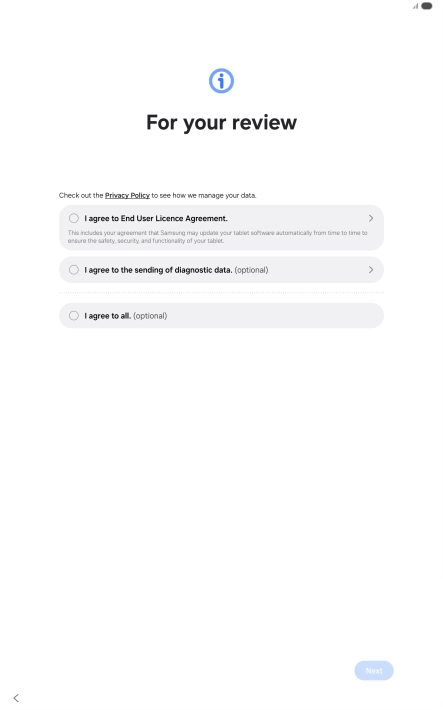 Press the fields next to the required settings to select them. Press the fields next to the required settings to select them.