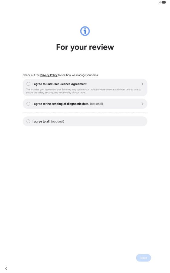 Press the fields next to the required settings to select them. Press the fields next to the required settings to select them.