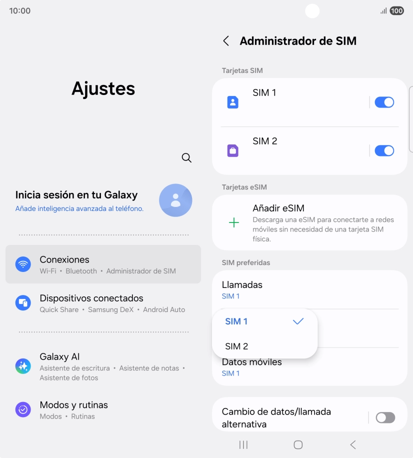 Pulsa la SIM de la línea móvil deseada.