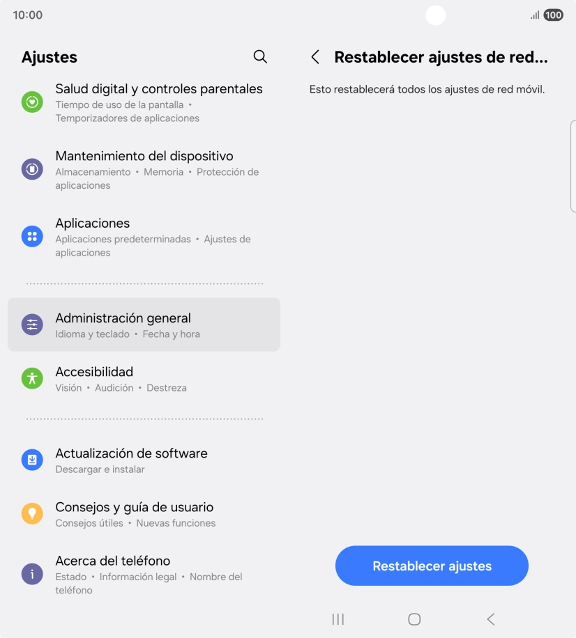 Pulsa Restablecer ajustes. Pulsa Restablecer ajustes.