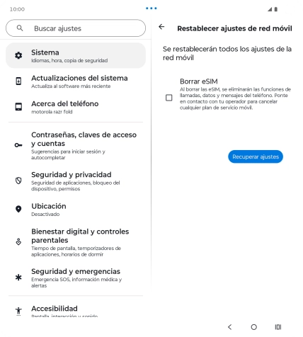Pulsa Recuperar ajustes.