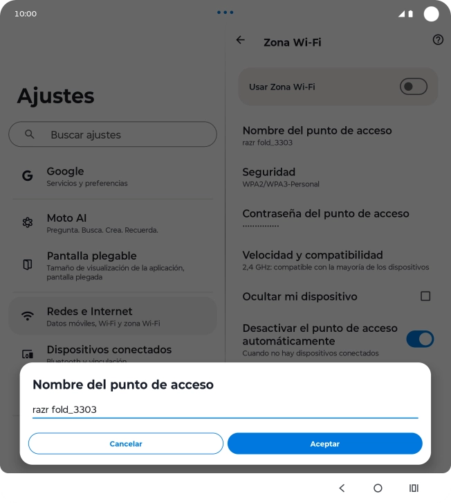 Introduce el nombre deseado de la conexión wifi y pulsa Aceptar. Introduce el nombre deseado de la conexión wifi y pulsa Aceptar.