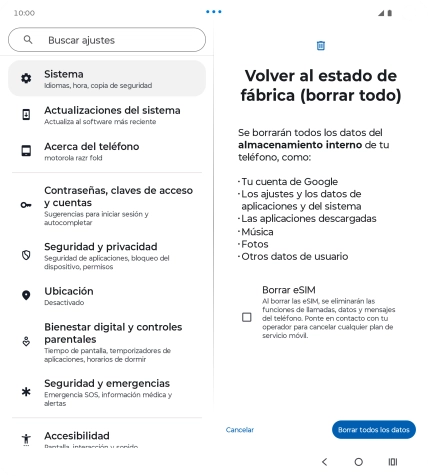 Pulsa Borrar todos los datos.