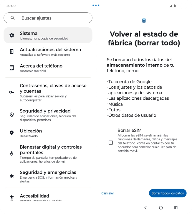 Pulsa Borrar todos los datos.
