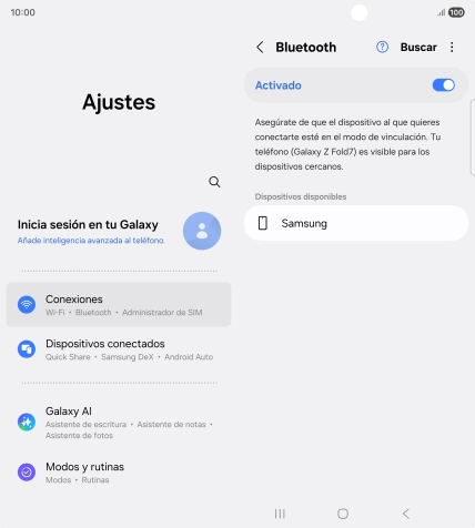 Pulsa el dispositivo Bluetooth deseado y sigue las indicaciones de la pantalla para vincular el dispositivo al teléfono. Pulsa el dispositivo Bluetooth deseado y sigue las indicaciones de la pantalla para vincular el dispositivo al teléfono.
