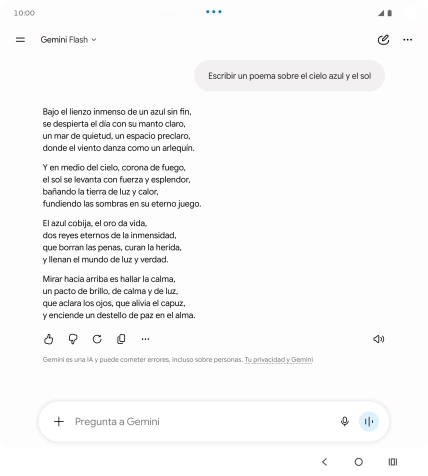 A Gemini le puedes pedir que genere un texto a partir de una descripción tuya. A Gemini le puedes pedir que genere un texto a partir de una descripción tuya.