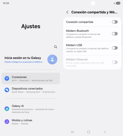 Pulsa Conexión compartida. Pulsa Conexión compartida.