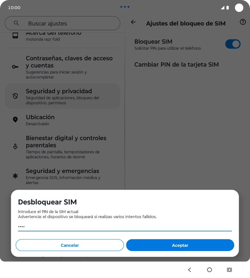 Introduce tu código PIN y pulsa Aceptar.