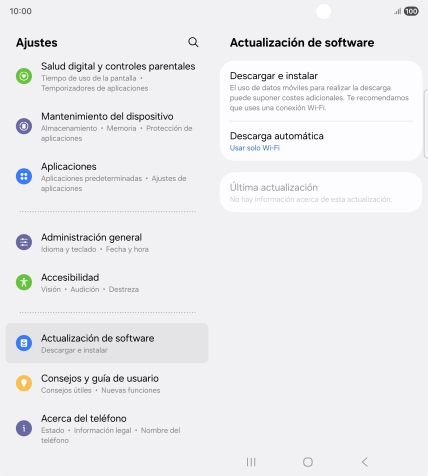 Pulsa Descargar e instalar. Si hay una versión de software nueva disponible, aparecerá ahora en la pantalla. Sigue las indicaciones de la pantalla para actualizar el software del teléfono. Pulsa Descargar e instalar. Si hay una versión de software nueva disponible, aparecerá ahora en la pantalla. Sigue las indicaciones de la pantalla para actualizar el software del teléfono.