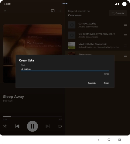 Introduce el nombre deseado de la lista de reproducción y pulsa Crear.