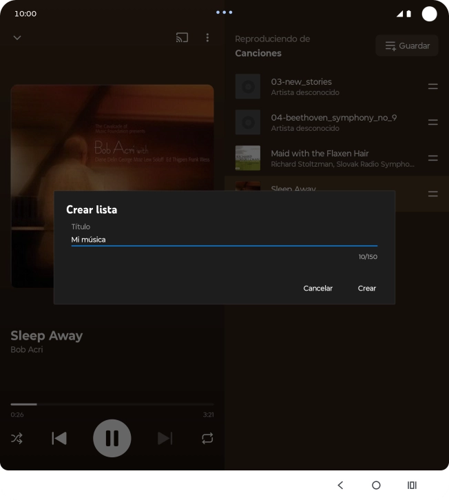 Introduce el nombre deseado de la lista de reproducción y pulsa Crear.