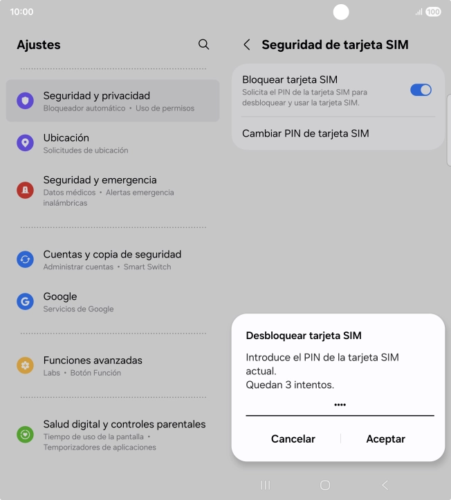 Introduce tu código PIN y pulsa Aceptar. Introduce tu código PIN y pulsa Aceptar.