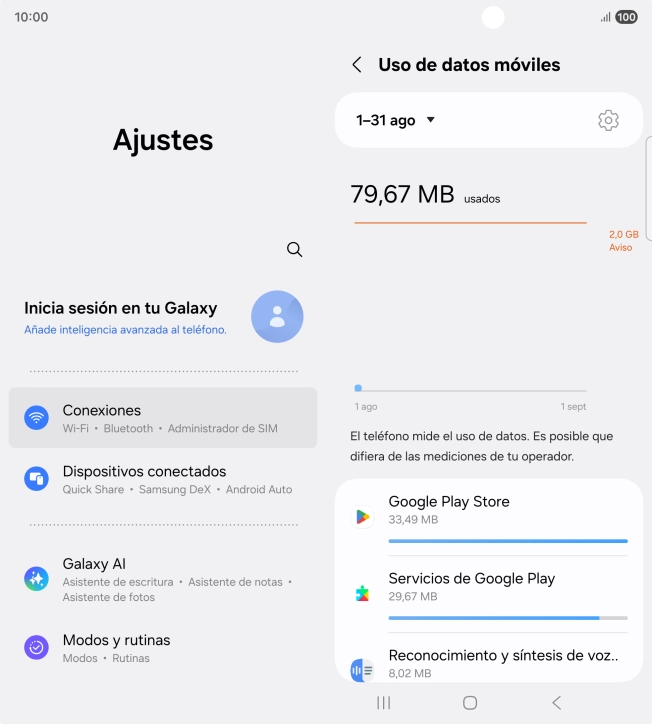 El consumo de datos por cada aplicación aparece bajo el nombre de la aplicación.